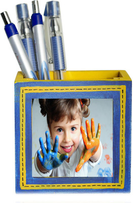 

VarEesha 1 Compartments Wooden Pen Stand(Blue)