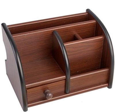7Trees 6 Compartments Wooden Desk Organizer(Brown)
