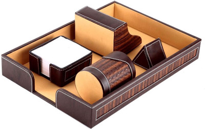 

SAW LEATHER GOODS 4 Compartments Leatherette Desk Organizer(Brown)