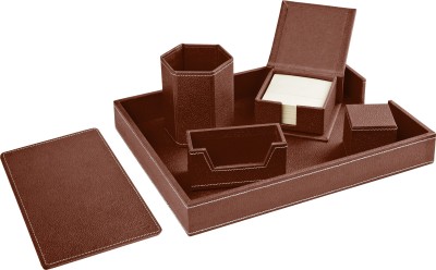 

Eco-Leatherette Regular 6 Compartments Leatherette Desktop Office Set(Dark Brown)