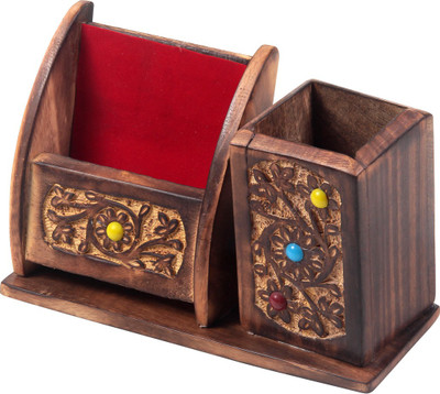 

Fab Handicraft 2 Compartments WOODEN MOBILE AND PEN HOLDER(Brown)