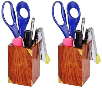 

Onlineshoppee 2 Compartments wood Pen Holder(Brown)