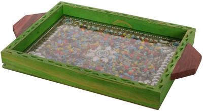 

eCraftIndia ESR009-Stationary 1 Compartments Wooden Utility Tray(Green)