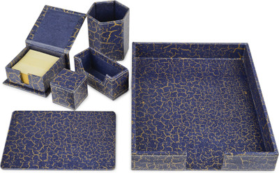 

Eco-Leatherette 6 Compartments Leatherette Desktop Office Set(Blue Crackle)