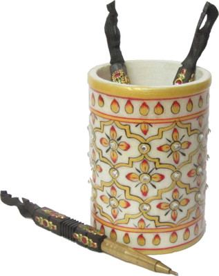 

eCraftIndia Decorative 1 Compartments Makrana Marble Pen Stand(Multicolor)