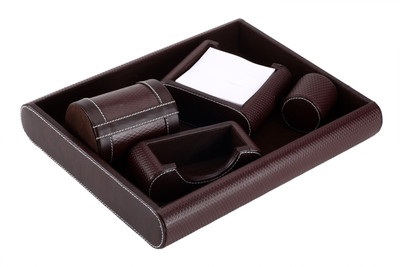 

SAW LEATHER GOODS 5 Compartments Leatherette Desk Organizer(Cherry)