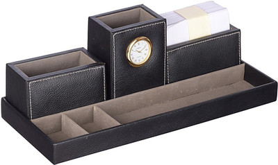 Leatherman 1 Compartments Leather desk set(Black)
