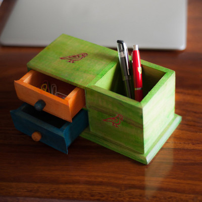 

ExclusiveLane 3 Compartments Steam Beach Wood Table Organiser(Multicolor)