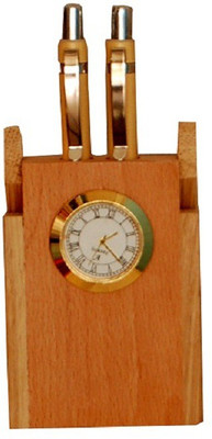 PRINCE TRADERS 2 Compartments WOOD BRASS PEN HOLDER AND CLOCK(CREAMY WOOD) available at flipkart for Rs.379
