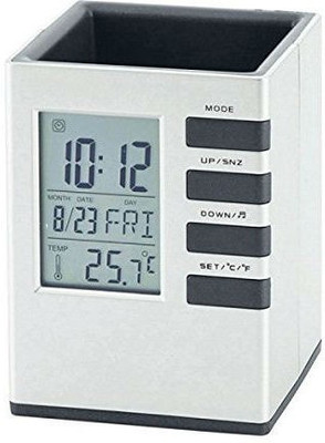 Shrih 1 Compartments Plastic Clock With Back Light Cube Pen Holder(White) available at flipkart for Rs.399