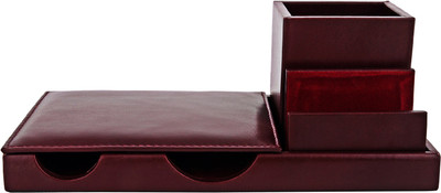 ZINT 6 Compartments GENUINE LEATHER DESK ORGANISER(Brown)