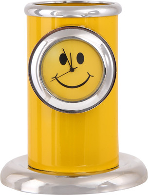 

Tiamo 1 Compartments Metal Pen stand with smiley yellow clock(Yellow)