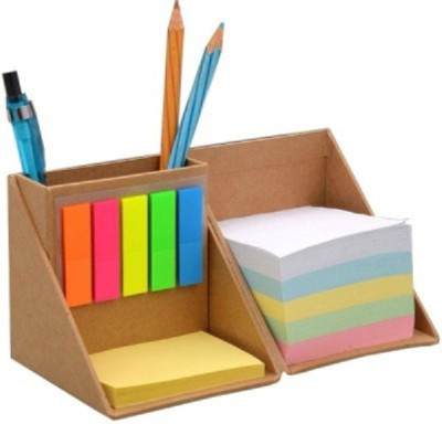 

Weltbild 3 Compartments Card Board Pen Stand With Sticky Notes(Brown)