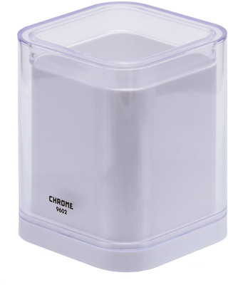 

Chrome 1 Compartments Plastic Pen Stand(White)