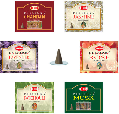 Hem Precious 6 Variant Assorted Incense Dhoop Cone Set (15.2 cm x 12.7 cm x 6.4 cm, Pack of 120) Sandal, Rose, Jasmine, Lavender, Musk Dhoop(Pack of 20) Hem Precious 6 Variant Assorted Incense Dhoop Cone Set (15.2 cm x 12.7 cm x 6.4 cm, Pack of 120) Sandal, Rose, Jasmine, Lavender, Musk Dhoop(Pack of 20)