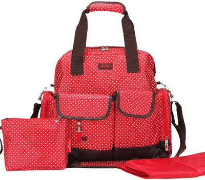 

Baby Bucket Large Dots Tote Backpack Shoulder Bag 3 Carrying Ways High Qulity Diaper Bag(Red)