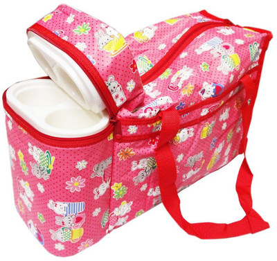 

N&M Premium Multi Purpose Rabbit Print with Warmer Tote Diaper Bag(Red)