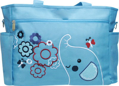Kiwi Elephant Embroidery with Flowers Diaper Bag Multicolor