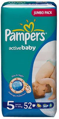 

Pampers Active Baby Diapers (Size 5) - Junior - 52 (11-25Kg) (Imported) - New Born(52 Pieces)