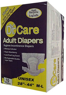 Dr. Care Hygiene Incontinence Unisex with Anti Bacteria + Legcuffs(28"-44") Adult Diapers - M(10 Pieces)