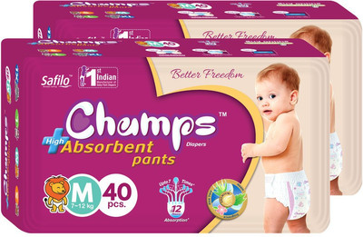 

Champs High Absorbent Pant Style Diaper(Pack of 2) - M(40 Pieces)