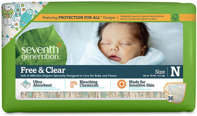 Seventh Generation Free and Clear Animal Prints - New Born(144 Pieces)
