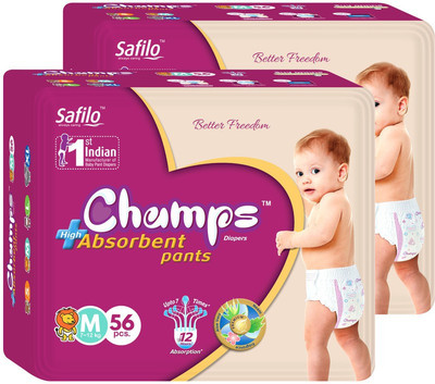 

Champs High Absorbent Pant Style Diaper(Pack of 2) - M(56 Pieces)