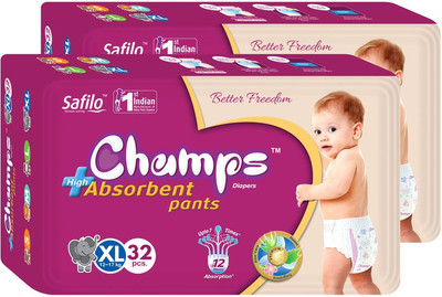 

Champs High Absorbent Pant Style Diaper(Pack of 2) - XL(32 Pieces)