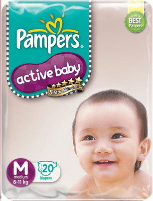 Pampers Active Baby Diapers Taped Medium Size(20 Pieces)