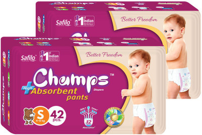 

Champs High Absorbent Pant Style Diaper(Pack of 2) - S(42 Pieces)