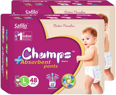 

Champs High Absorbent Pant Style Diaper(Pack of 2) - L(48 Pieces)