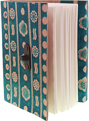 CRAFT CLUB Blue Leather Embossed Notebook With C-Lock A6 Diary Unruled 144 Pages(Blue)