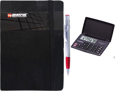 

Bilt Matrix A6 Gift Set(Black PU Notebook - A6 WITH CASIO Portable Calculator and Pen, Black, Silver)