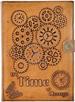 Hare Krishna Handicrafts Time Machine Watches emboss leather cover handmade paper diary notebook Journal with leather closer, 7x5 Inch, 144 Pgs. Regular Diary Unruled 144 Pages(Tan)