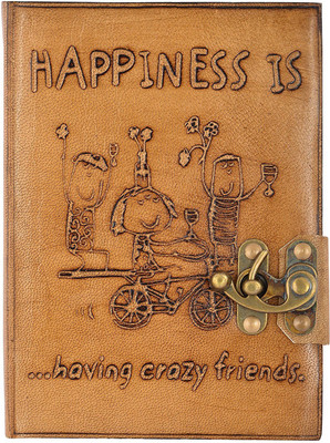 

hare krishna handicrafts Regular Diary(Happiness is having crazy friend handmade paper leather cover diary with lock, Tan)