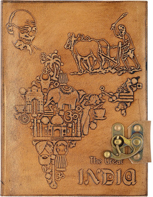 

Hare Krishna Handicrafts A5 Diary(India Map farmer gandhi, Tan)