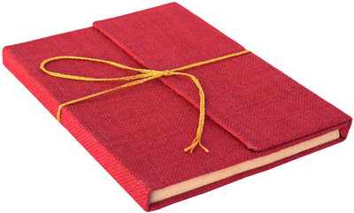 eShilp Handmade Journal Jute Fabric Cover Pasted Binding with Flap Size 25x18x1.3 Cm Regular Diary Unruled 85 Pages(Red)