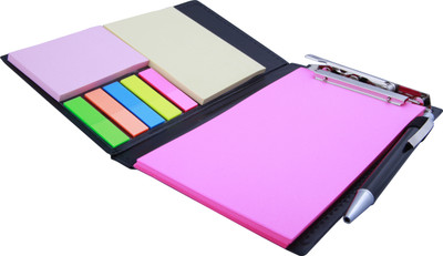 COI Neon Pink MEMO NOTE BOOK WITH STICKY NOTES & CLIP HOLDER IN DIARY STYLE A5 Memo Pad UNRULED 50 Pages(NEON PINK)