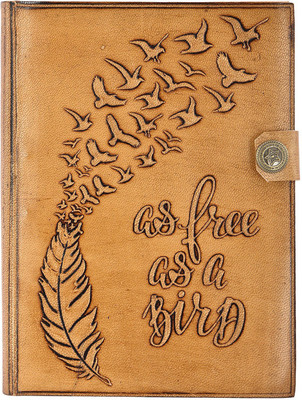 

Hare Krishna Handicrafts Regular Diary(As free as a bird emboss leather handmade paper diary with closer, 7x5 Inch, Tan)