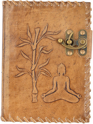 Hare Krishna Handicrafts Regular Diary Buddha Tree emboss leather cover handmade diary with lock, 7x5 Inch, Tan