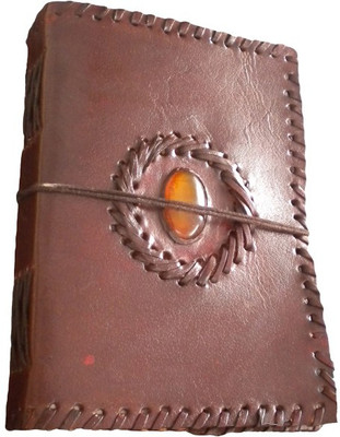 

eShilp Regular Journal(Handmade Plain Leather Cover Diary-1stone-Side Stitch-String Wrap Size 18x13x2.5 Cm Brown, Brown)
