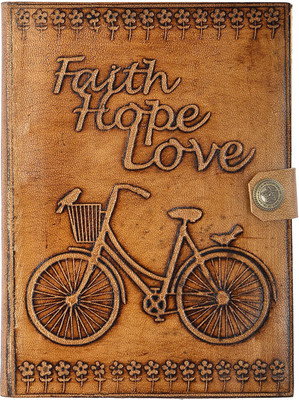 

hare krishna handicrafts Regular Diary(Faith Hope Love cycle emboss leather cover handmade paper diary notebook, Tan)