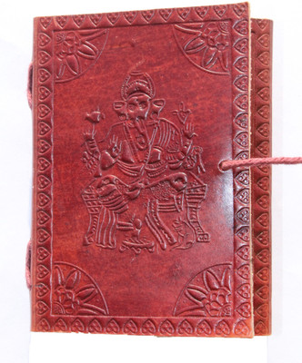 

Rstore Mini Journal(Handmade Ganesh Print Leather Cover Diary With Flap (4x3 inch), Multicolor)