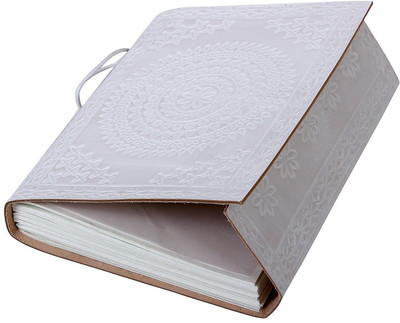 

Store Indya Regular Journal(Gorgeous White Hand Embossed Leather Diary with a Thread Closure, White)