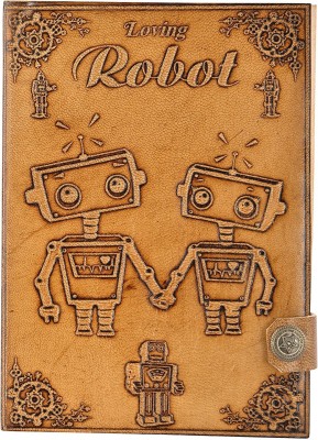 Hare Krishna Handicrafts Robot emboss leather cover handmade paper diary notebook with closer, 7x5 inch Regular Diary Unruled 144 Pages(Tan)