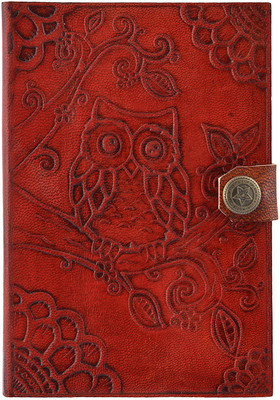 Hare Krishna Handicrafts A6 Diary Owl leather handmade diary with lock, 6x4 inch, Red brown