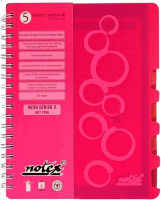 

Notex B5 Diary(NEON SERIES - 5 SUBJECT NOTEBOOK, Pink)