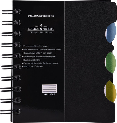 

Atlas A6 Notebook(4 Subject A6 Note Book, Black)