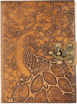 Hare Krishna Handicrafts Regular Diary(Peacock emboss Leather cover handmade paper diary notebook, 7x5 Inch, Tan)