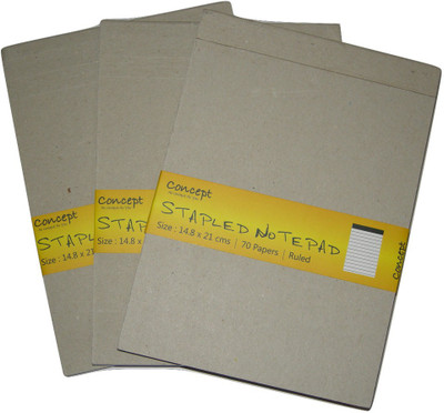 

Concept A5 Writing Pad(Stapled Kraftcard Notebook,14.8 cmsx 21cms,Price for Pack Of 3 Notebooks,Ruled,140 Pages, Kraft Card, Pack of 3)